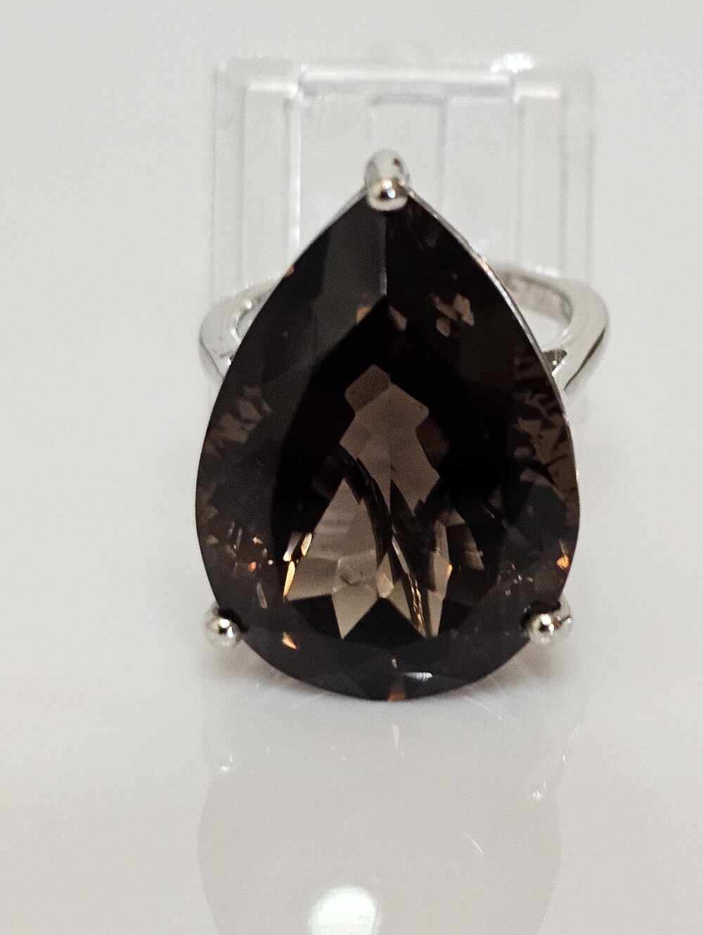 Natural 28 CT Brazilian Smoky Quartz Ring Sterling Silver & Platinum Sz 7!
